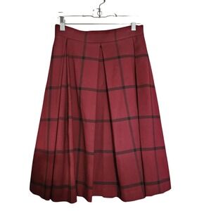 Banana Republic Maroon Wine Plaid Box Pleat Midi Skirt with Pockets Size 2